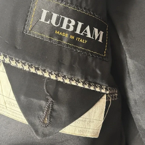 Lubiam Blazer Mens 48 Beige Houndstooth Virgin Wool Made In Italy Sport Coat